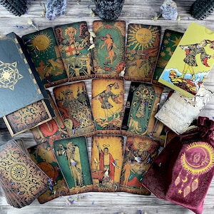 Tarot Deck Craft Cardboard Vintage-Unique Handcrafted Tarot Cards with guidebook Witchcraft Vintage Tarot gift set