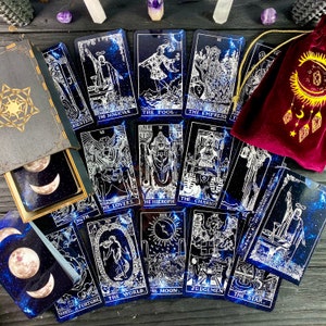 Tarot Deck Deep Space,Plastic Tarot Cards 78 Gift Set with Guidebook,Box,Cloth&Bag Classic Beginner Future Telling Divination,Oracle deck