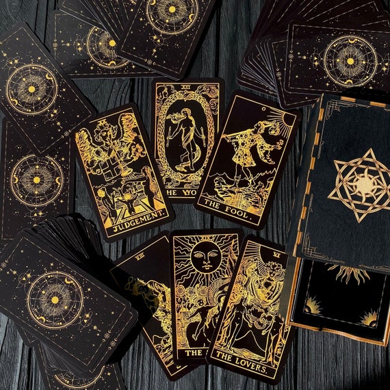 Tarot Deck Gold Deck Plastic Tarot Cards With Guidebook Etsy UK