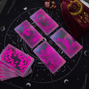 Tarot Cards Deck Neon Foil ,Tarot 78 Cards Anti-Scratch Lamination Witchy Gift Set with Guidebook,Box,Cloth&Bag Tarot Cards For Beginner