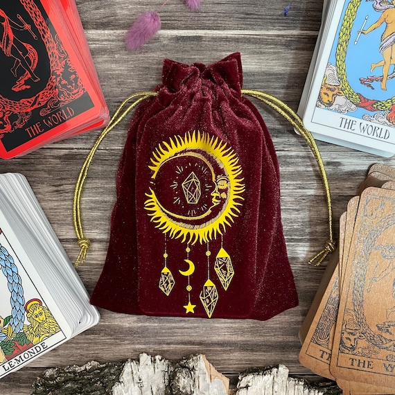 2 Bolsas De Terciopelo De Doble Cara Para Cartas De Tarot Y Brujería, De 7.5x12.5 Cm, Reversibles, Morado Y Azul