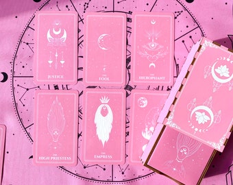Tarot Deck Pink Moonlight,Plastic Tarot Cards 78 Gift Set with Guidebook,Box,Cloth&Bag Classic Beginner Future Telling
