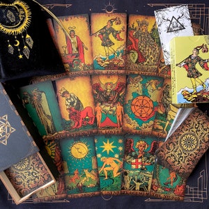 Waterproof Tarot Deck Borderless Vintage ,Eco Plastic Tarot Cards 78 Gift Set with Guidebook,Box,Cloth&Bag Classic Beginner Future Telling