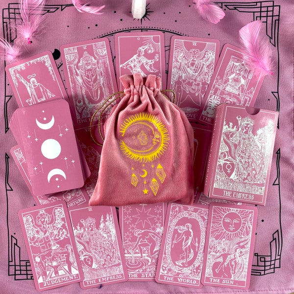 Jeu de tarots en plastique rose et blanc 78 cartes de tarot avec guide, cadeau sorcière, coffret cadeau tarot Oracle révélateur de l'avenir