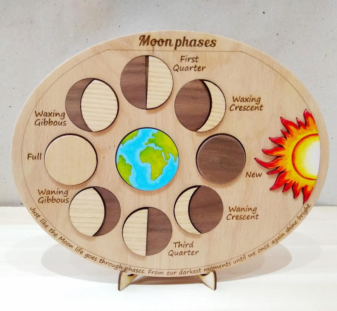 Wooden Moon Phases Puzzle Montessori Toys For Kids Educational Etsy