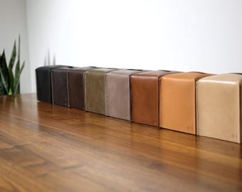 Leather Tissue Box Cover : Cognac / Tan / Dark Chocolate / Moss / Cement / Black
