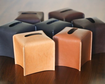 Leather Tissue Box Cover : Tan / Cognac / Peacon / Cedar / Mocha / Slate / Black