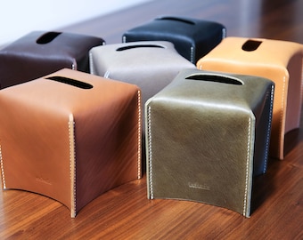 Leather Tissue Box Cover : Tan / Cognac / Peacon / Mocha / Expresso / Slate / Black