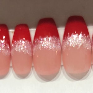 Red and white Santa hats Christmas press on nails.