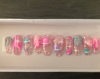 Jelly translucent Cosmos press on nails