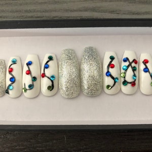 Christmas lights multi color press on nails
