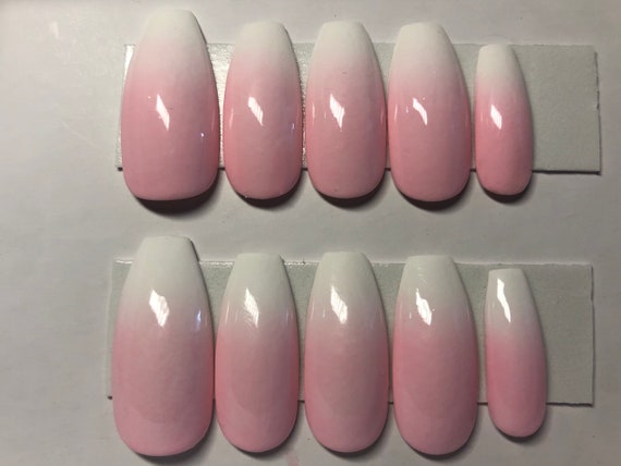 Press-on nails. Pink French fade/ombré/baby boomer fade. Ballerina shape available in various sizes and lengths.