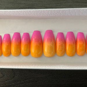 Pink and orange ombré press on nails