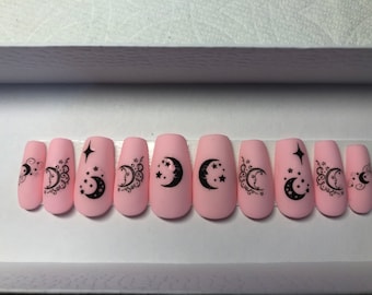 Matte pink Luna moon press on nails