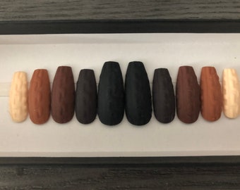Black brown tone sweater press on nails