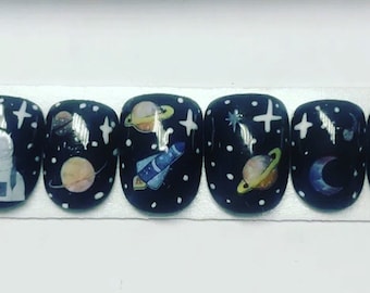 Black outer space press on nails.
