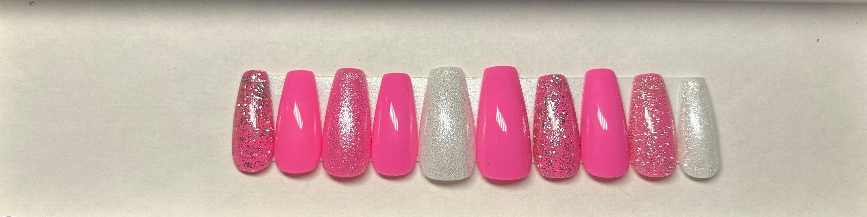 Barbie pink with sparkles press on nails