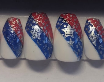July 4th red white and blue press on nails