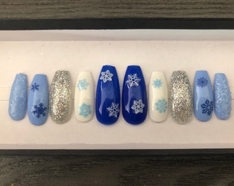 Winter blue press on nails