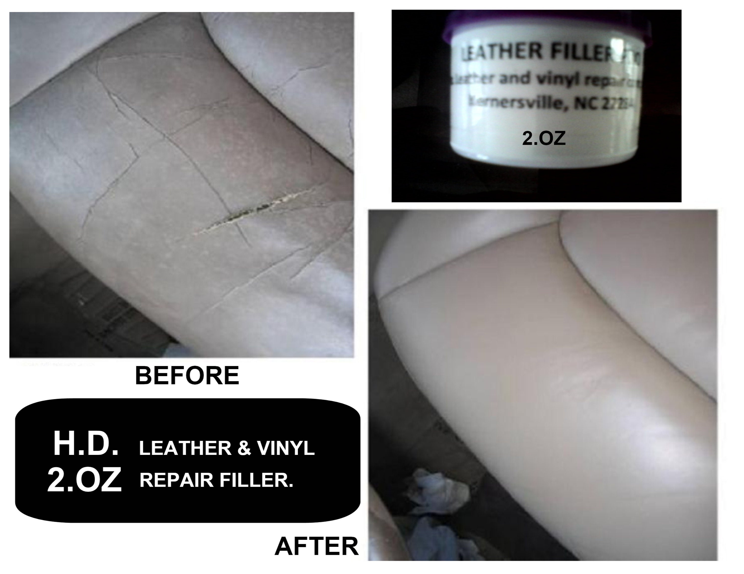 Leather Repair Compound Filler Kit 2.0 Oz Turns Clear After It Gets Dry.  Free Shipping 