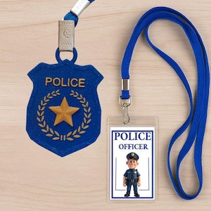 Badge de police pour enfants avec cordon bleu | Badge de flic 2 en 1 et carte d'identité d'officier | Accessoire shérif détective pour jouer à faire semblant | Cadeau jouet d'Halloween