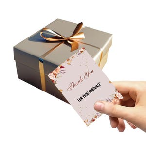 Thank You Cards – Bulk Pack of 50 / 100 / 200 – Personalised or Standard – Minimal or Floral Design – Small Business Packaging Inserts