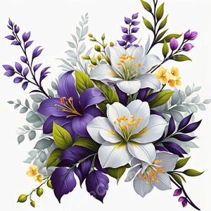 Vibrant Purple & White Flowerbed Clipart Bundle: 25 High-Res PNG Illustrations for Crafting