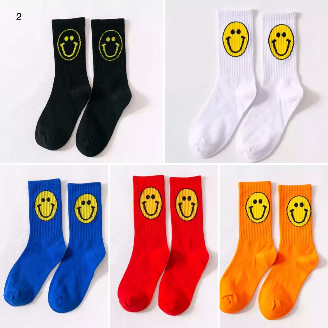 5pairs Big Smiley Face Socks Midcalf Length Media Corta Etsy