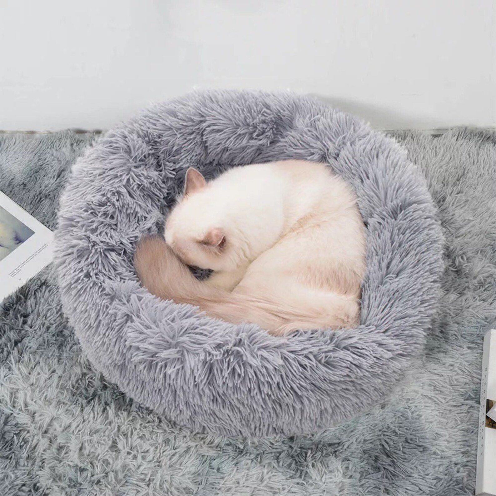 Super Soft Cat Dog Bed Round Fluffy Cat Sleeping Basket Etsy