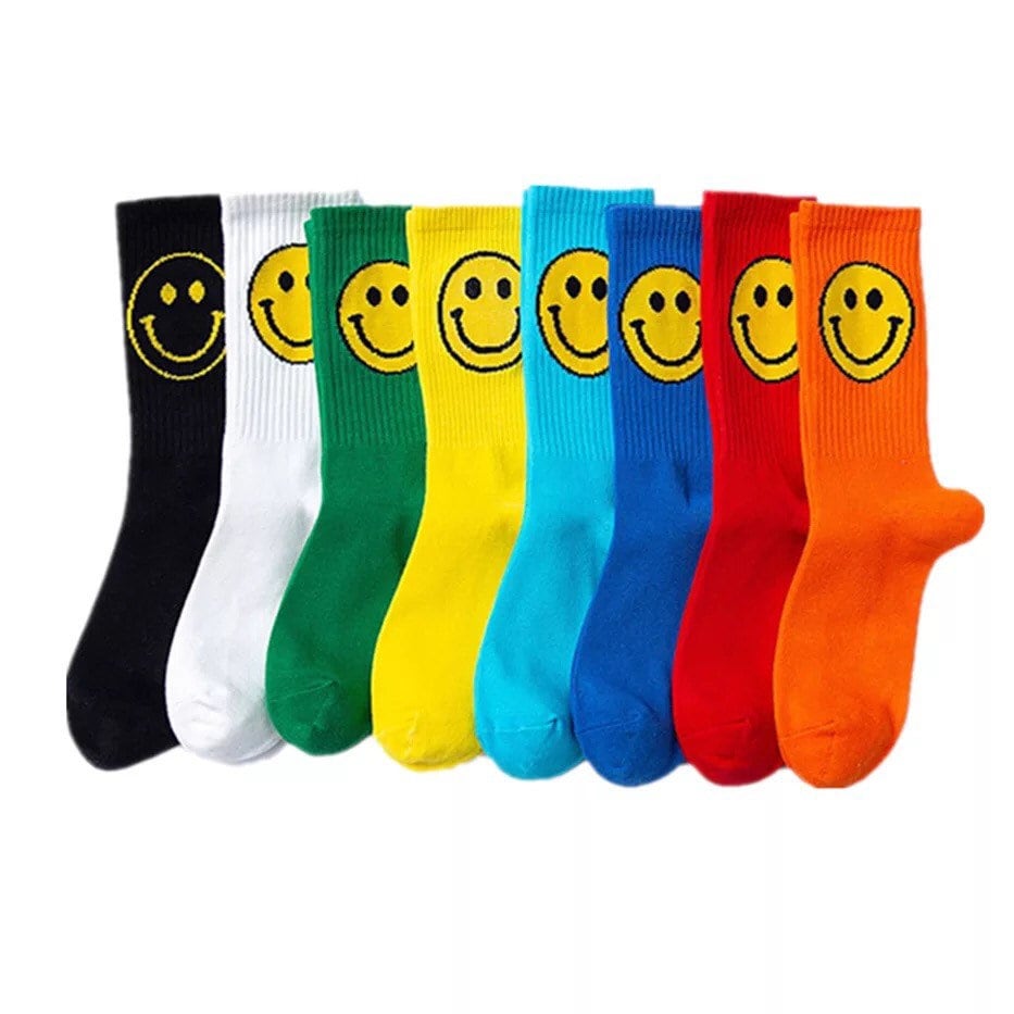 5pairs Big Smiley Face Socks Midcalf Length Media Corta Etsy