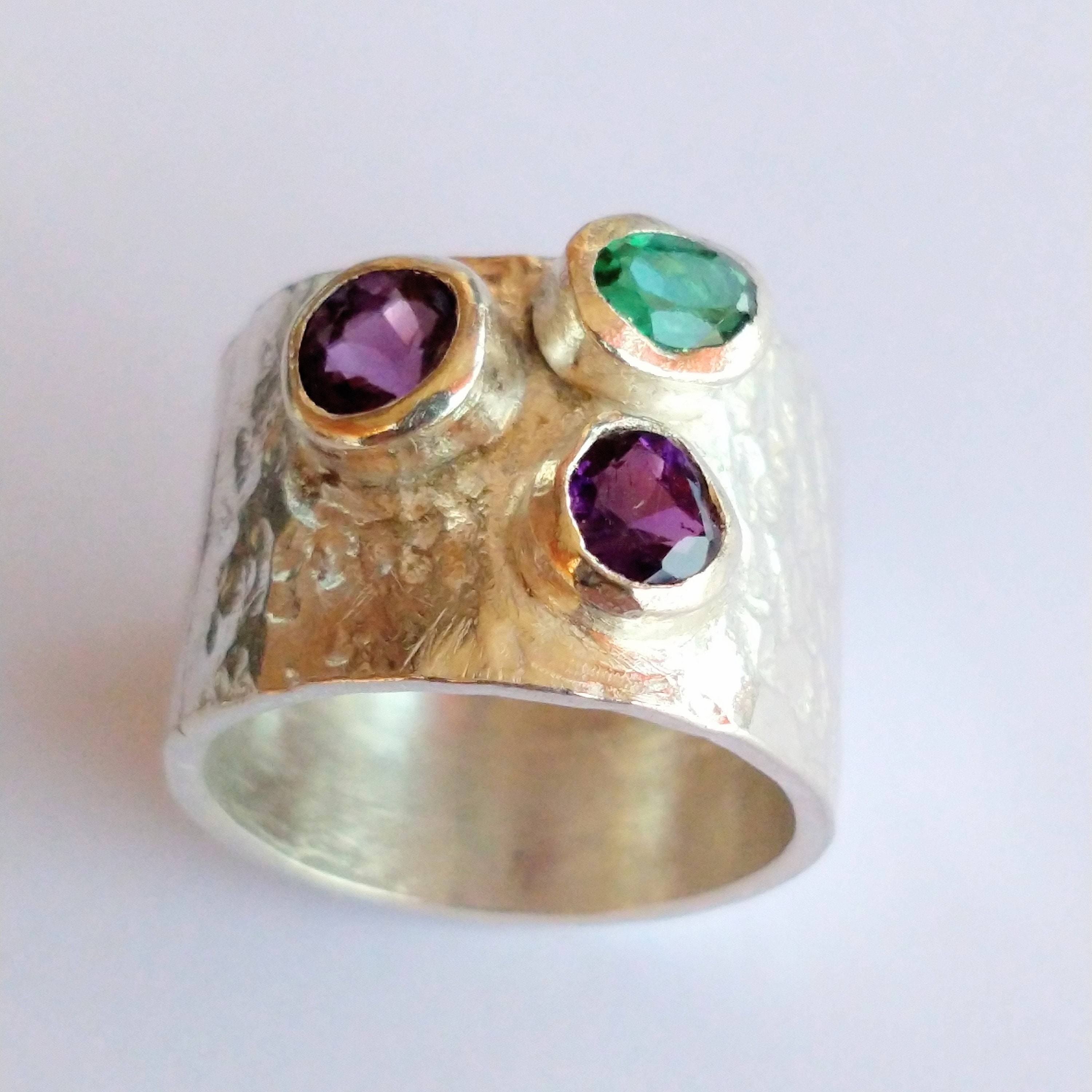 Großer kräftiger Ring mit Steinen Amethyst Stein Silber Ring Etsy