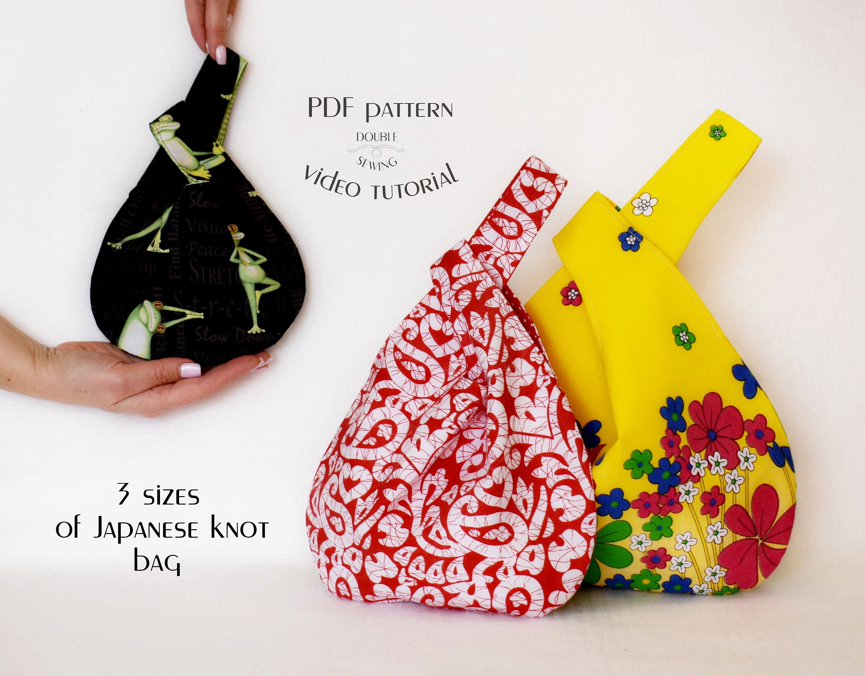 Japanese knot bag pattern 3 SIZES Project bag pattern Sewing Etsy