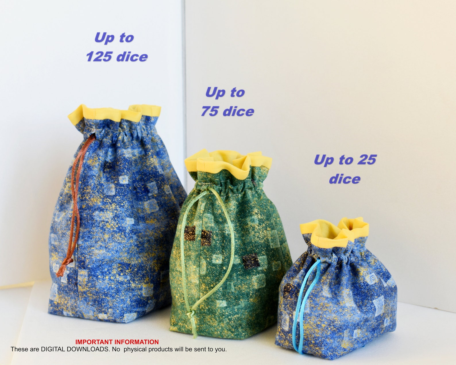 Dice bag of holding Sewing pattern PDF 3 Sizes Drawstring Etsy