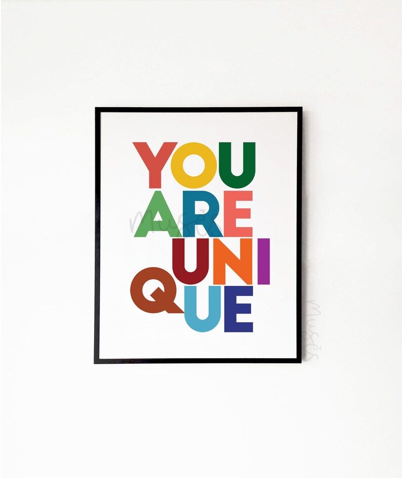 Colorful Quote YOU ARE UNIQUE Printable Downloadable Vivid Etsy