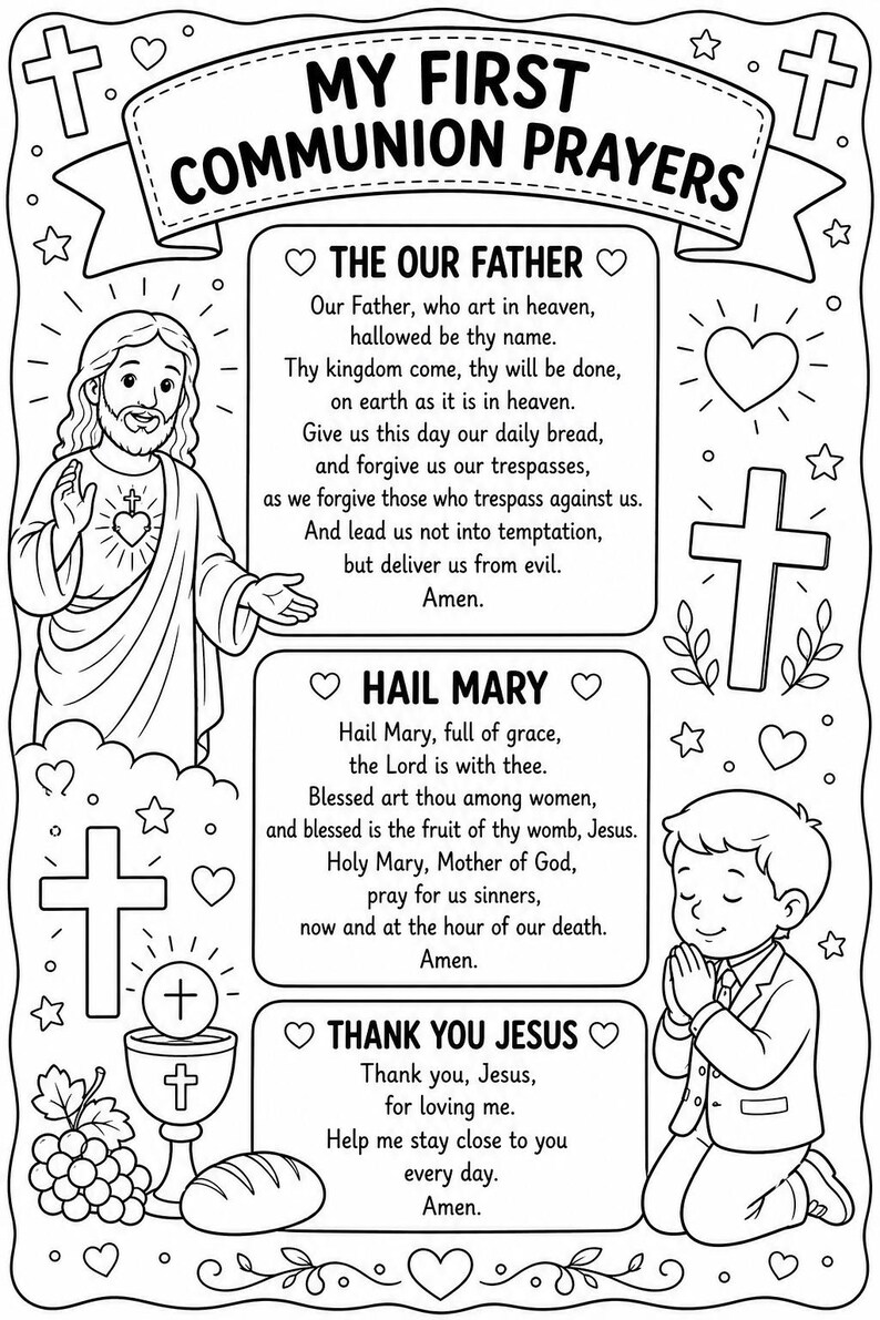 First Communion Prayers Printable for Kids | Catholic Prayer Sheet Our ...