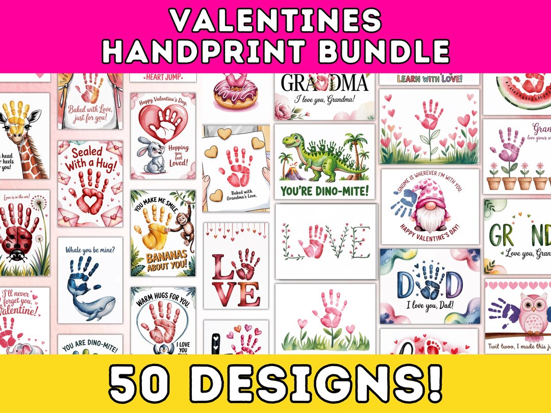 Valentines Day Handprint Art Printable Bundle, Preschool Footprint ...
