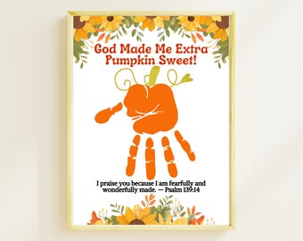 Christliche Danksagung Handabdruck Handwerk | Psalm 139:14 | Druckbare Herbst Jesus Bibel Kunst | Kürbis-Segen für Kinder in der Sonntagsschule