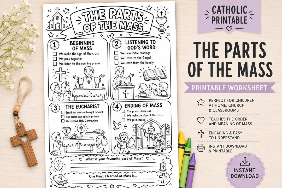 Catholic Parts of the Mass Worksheet for Kids Printable | Learn the ...