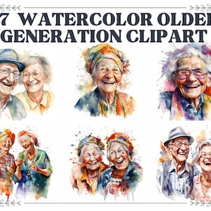 Older People Clipart Bundle, Watercolor - JPG Image Pack, Commercial Use, Digital Download, Wall Art, Junk Journal, Scrap Book,Couple