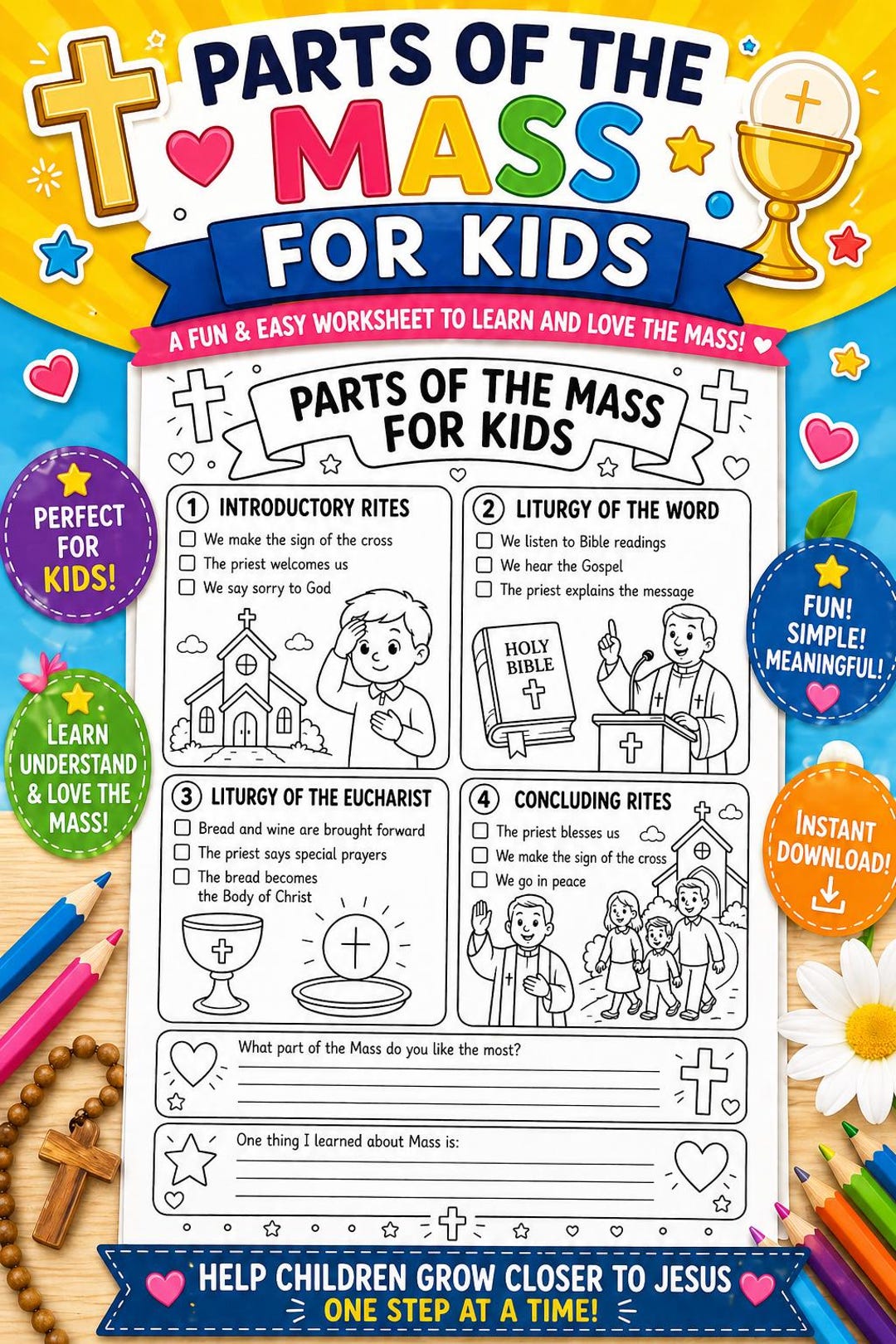 Parts of the Mass for Kids Printable | Catholic Mass Worksheet | First ...
