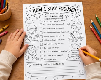 How I Stay Focused Worksheet for Kids Printable Attention Reflection Activity