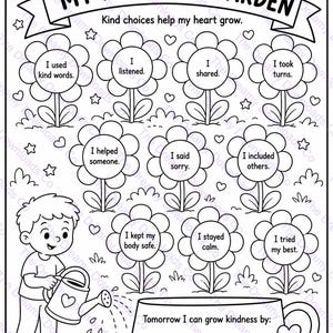 Kindness Garden Worksheet Kids SEL Printable Friendship Reflection Social Skills Classroom Activity image 2