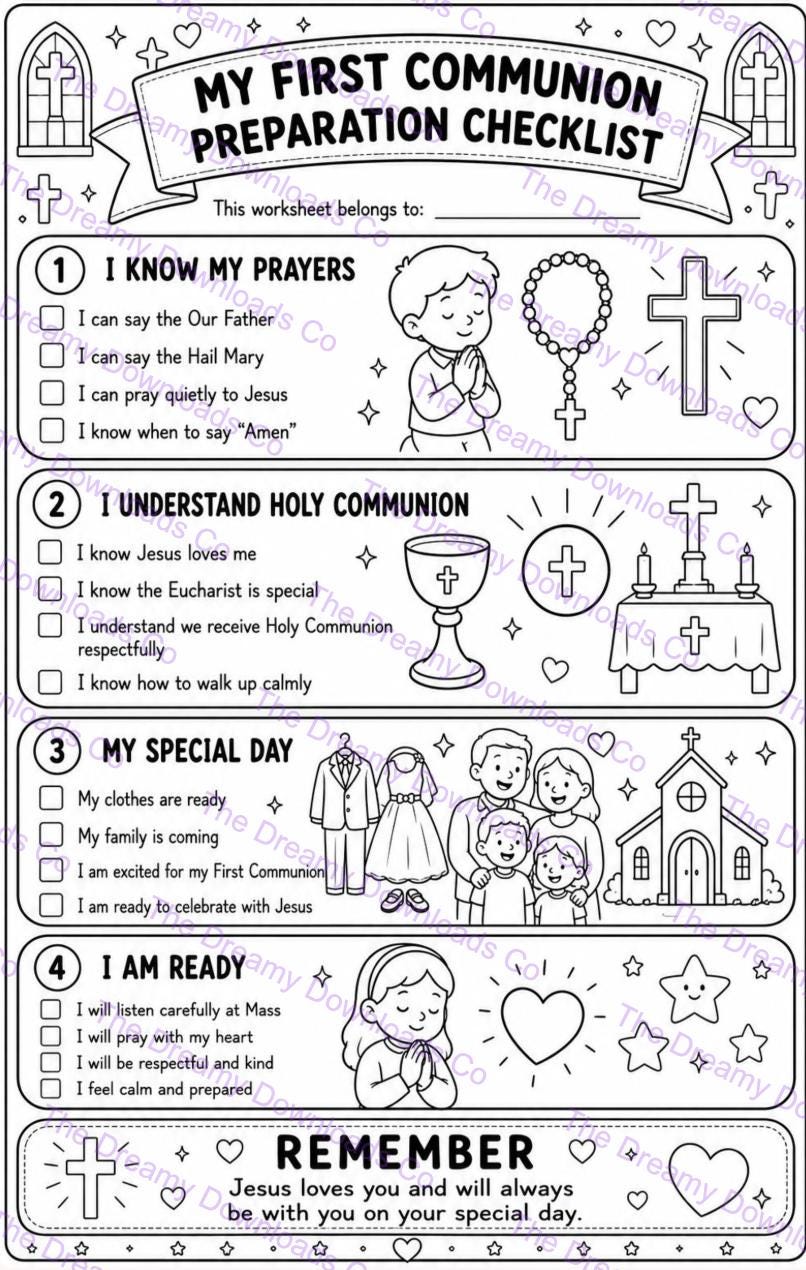 First Communion Preparation Checklist for Kids | Catholic Printable ...