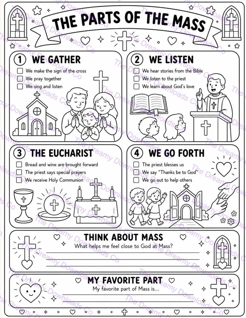 Parts of the Mass Worksheet for Kids | Catholic Mass Printable Activity ...