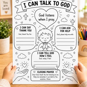Talk To God Kids Prayer Conversation Worksheet Christian Coloring Printable Faith Reflection Page