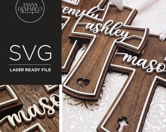 Cross Tag SVG File: Laser Cut Communion Gift, Wooden Tags
