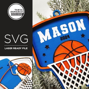 SVG File, Laser Cut Basketball Ornament, Christmas Sports Ornament SVG, DIY Holiday, Glowforge Cut File, Personalized Acrylic/Wood Ornament
