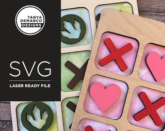 Gioco del tris di San Valentino: file SVG tagliato al laser (cuore e dinosauro)