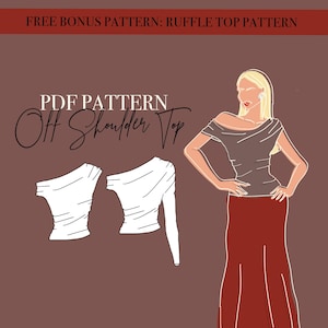 NAAIPATROON BOVEN Pdf- asymmetrische off-shoulder top met ruches digitaal naaipatroon + optie lange mouw | A0, A4 en Letter | Maten 32-48