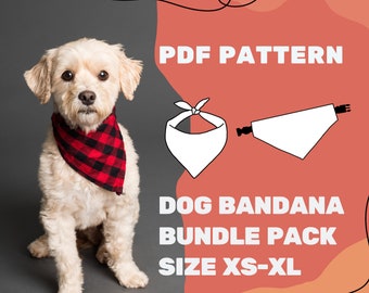 DOG BANDANA PATTERN - Bundle Pack Sew your own Reversible Dog Bandana with our Pdf Sewing Pattern Size xxs-xl